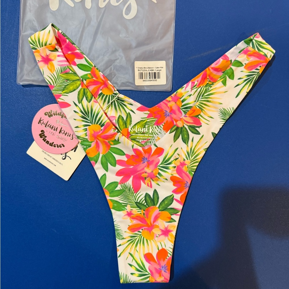Kulani Kinis Tropical Floral Bikini Bottoms - Pink and Green